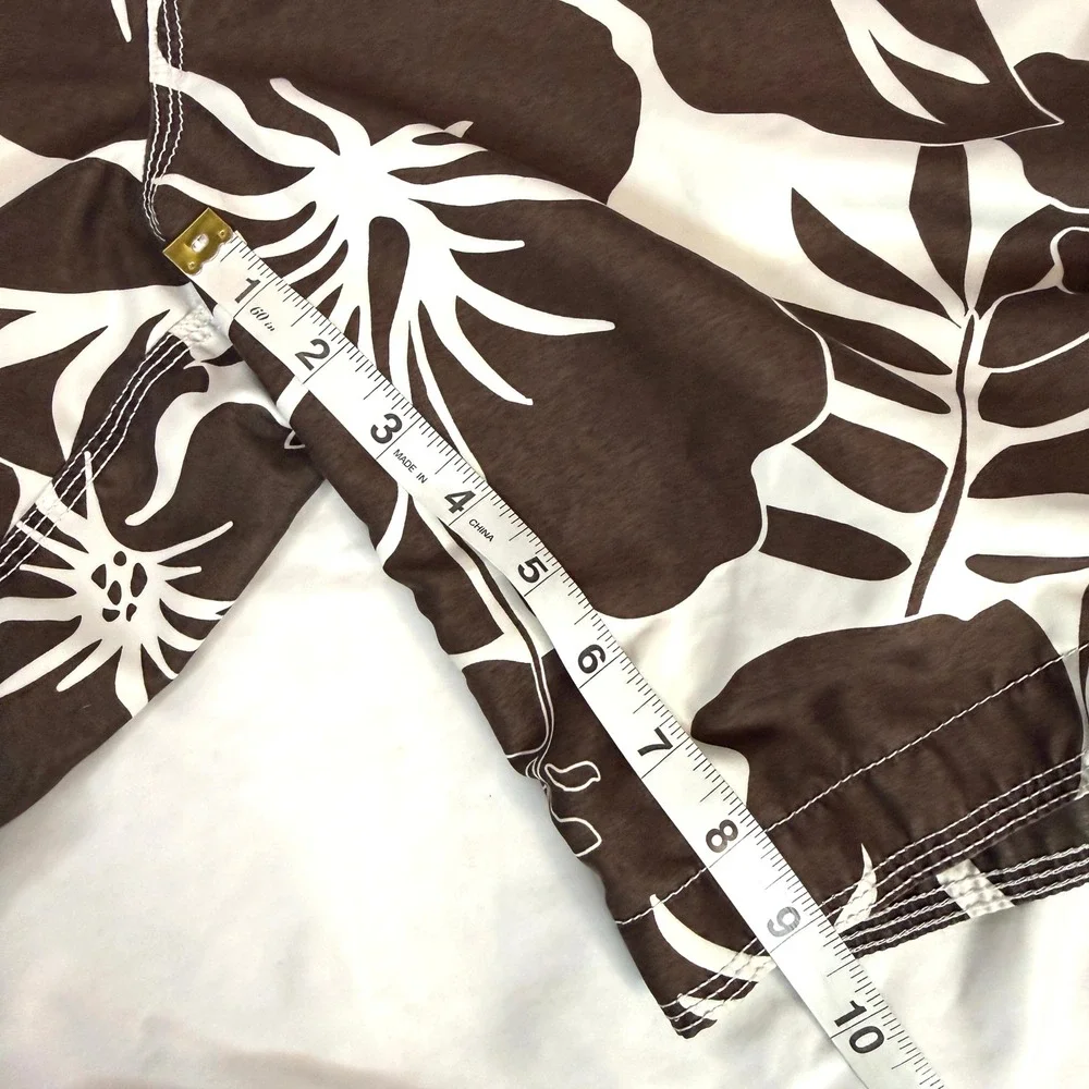 Gap Men's Swim Trunks M Brown White Tropical Floral Board Shorts Drawstring